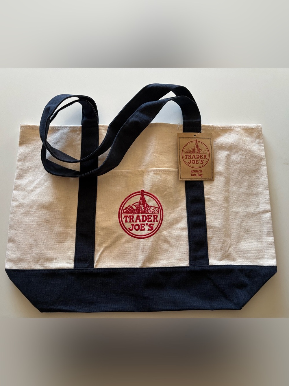 Trader Joe's Canvas Tote Bag - Cream and Navy NWT